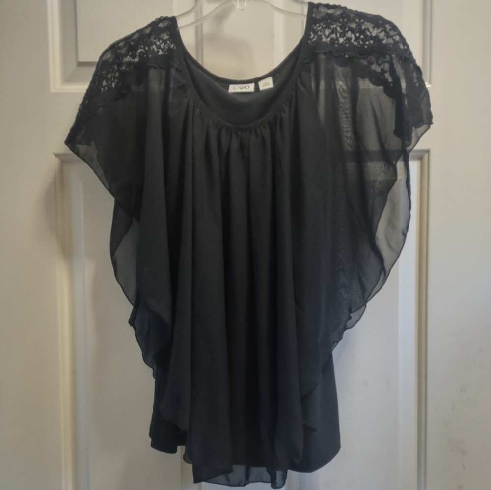 Cato Sheer Overlay Lightweight Top Size Small Black